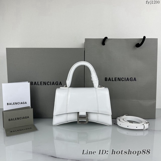 Balenciaga專櫃爆款白色平紋銀扣手提女包 巴黎世家原廠xs號Hourglass沙漏包 款號:8896 fyj1200