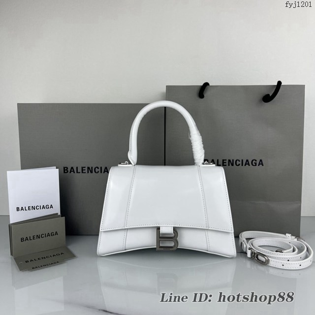 Balenciaga專櫃爆款白色平紋銀扣手提女包 巴黎世家原廠S號Hourglass沙漏包 款號:8895 fyj1201