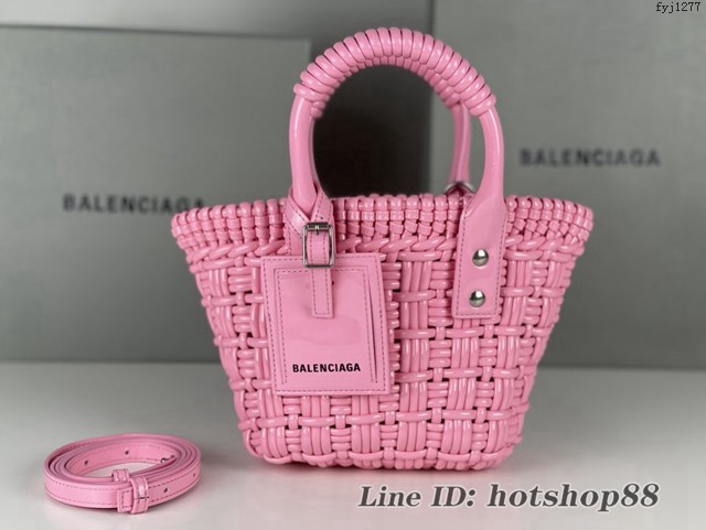 Balenciaga專櫃爆款漆面人造皮革編織敞口托特包 巴黎世家小號Bistro菜籃子包 款號:080808 fyj1277