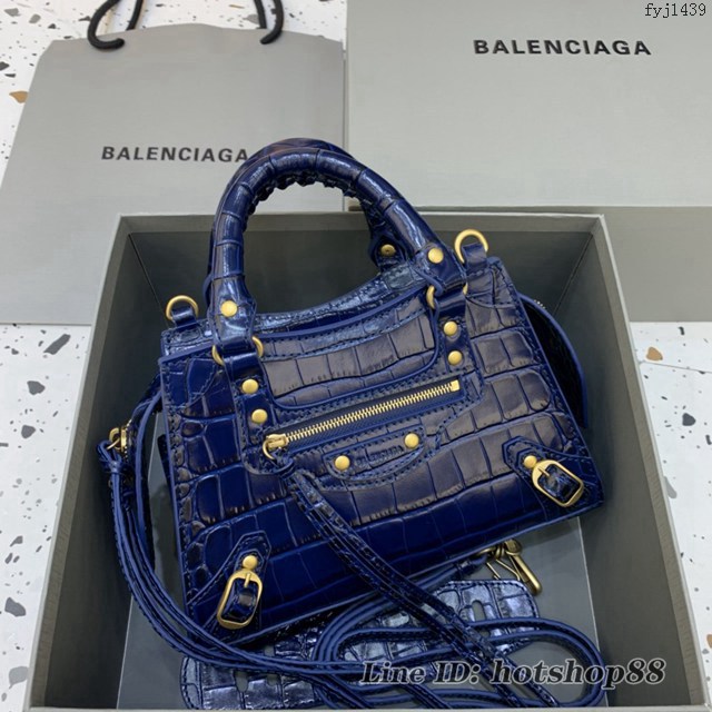 Balenciaga專櫃爆款鱷魚紋海軍藍色手袋手提包 638512 巴黎世家小號Neo Classic機車包 fyj1439