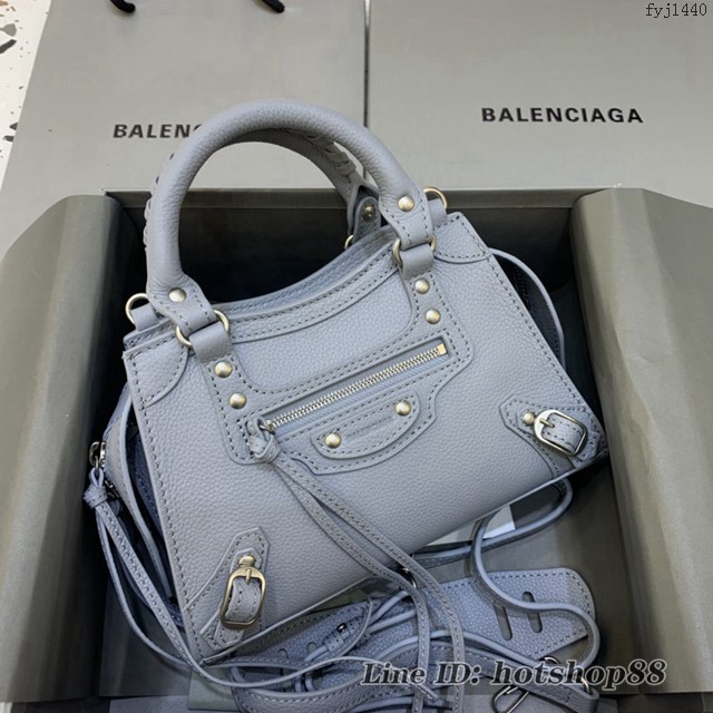 Balenciaga專櫃爆款荔枝紋淺灰色手袋手提包 638512 巴黎世家小號Neo Classic機車包 fyj1440