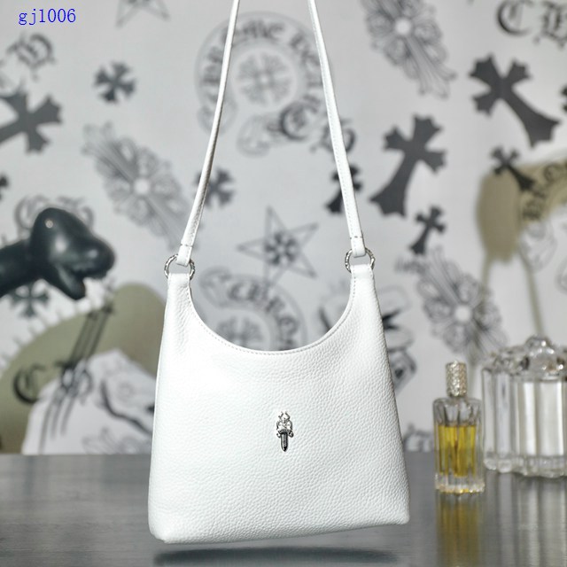 Chrome Hearts專櫃高端肩背包 克羅心926純銀五金白色摔紋牛皮小寶劍腋下包 gj1006