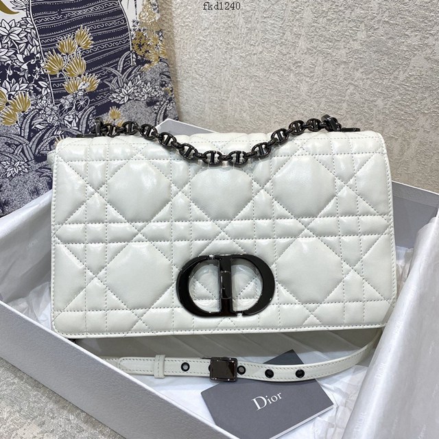 Dior專櫃2022新款槍黑色五金小牛皮女包 迪奧經典菱格紋大號Caro胖胖包 fkd1240