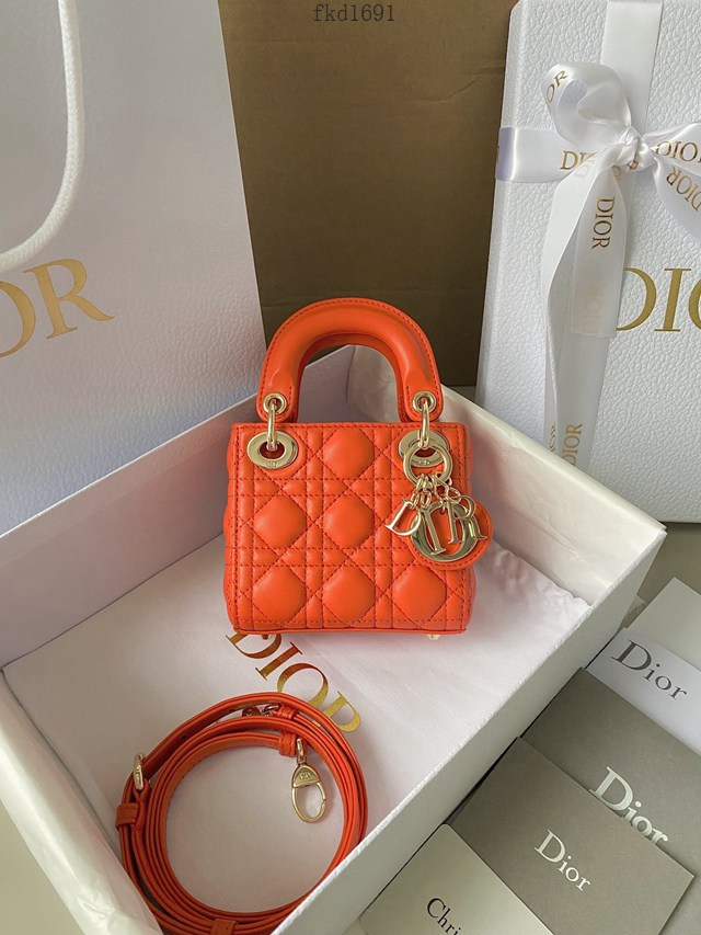 Dior專櫃2022新款迷你Lady女包 迪奧羊皮亮橙火爆全網最新超mini系列天阿嚕 fkd1691