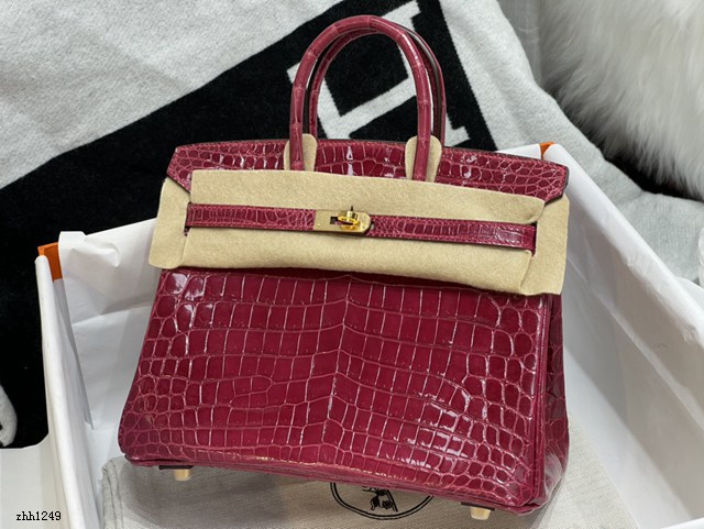 Hermes專櫃經典款鱷魚皮Birkin手提女包 愛馬仕鉑金25CM純手縫高光尼羅鱷魚肚皮女包 zhh1249