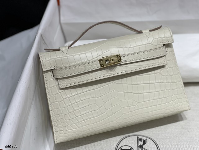 Hermes專櫃經典款Kelly手提女包 愛馬仕凱莉一代22CM霧面尼羅鱷魚皮包 zhh1253