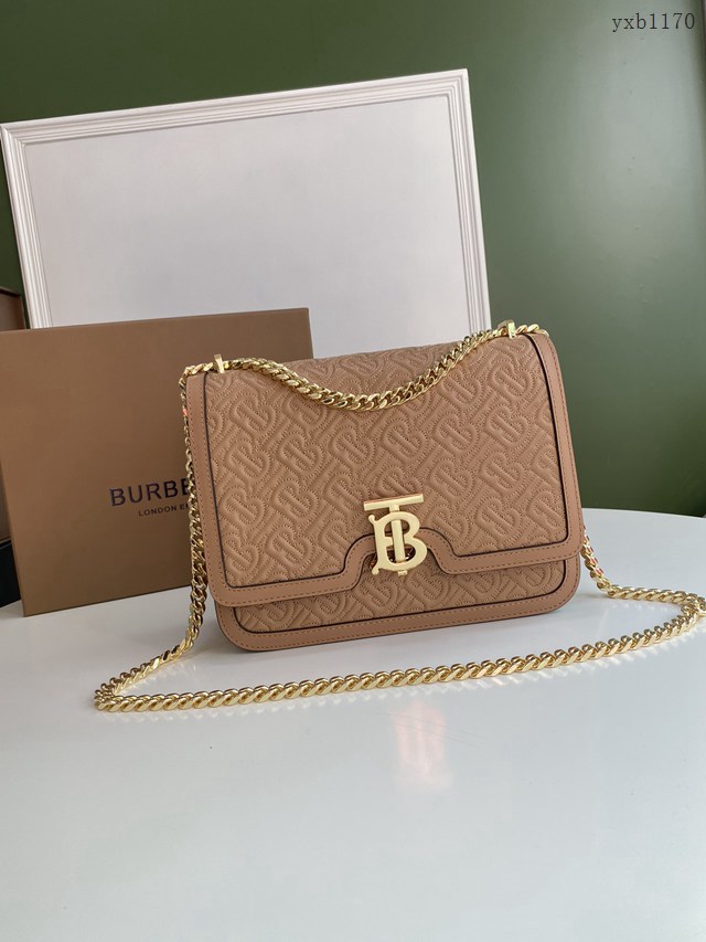 Burberry專櫃新款中號TB刺繡絎縫鎖扣包 巴寶莉羔羊皮鏈條單肩斜挎女包 yxb1170