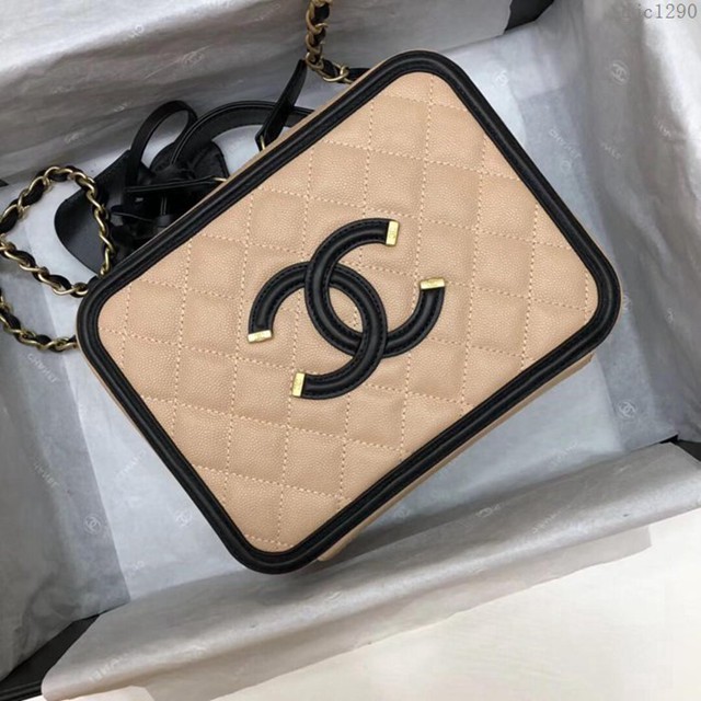 CHANEL女包 四方盒化妝包 原廠魚子醬牛皮 中號香奈兒手拎包 斜挎包 djc1290