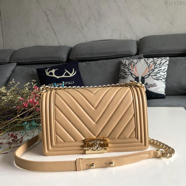 CHANEL女包 67086杏色 原單 進口小羊皮 香奈兒手袋 Chanel單肩包 手提肩背斜挎包 djc1795