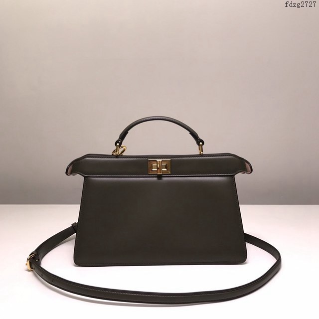 FENDI專櫃精品綠色Peekaboo包包 芬迪Iconic Peekaboo I See U水準設計手袋手提包 fdzg2727