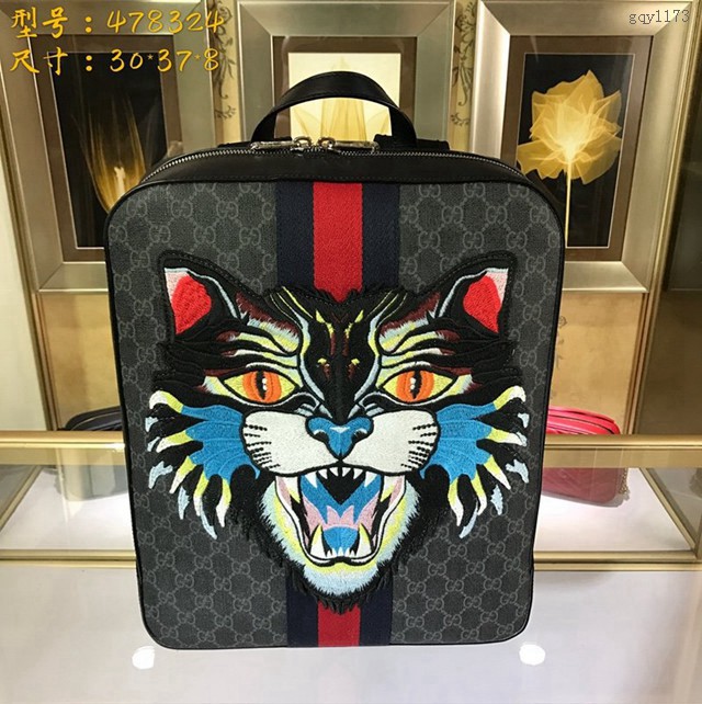 Gucci男包 478324 古馳男士後背包 虎頭印花雙肩包 gqy1173