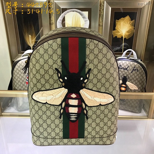 Gucci雙肩包 442892 古馳GUCCI蜜蜂雙G紋外拉鏈 男士女士通用雙肩背包 gqy1888