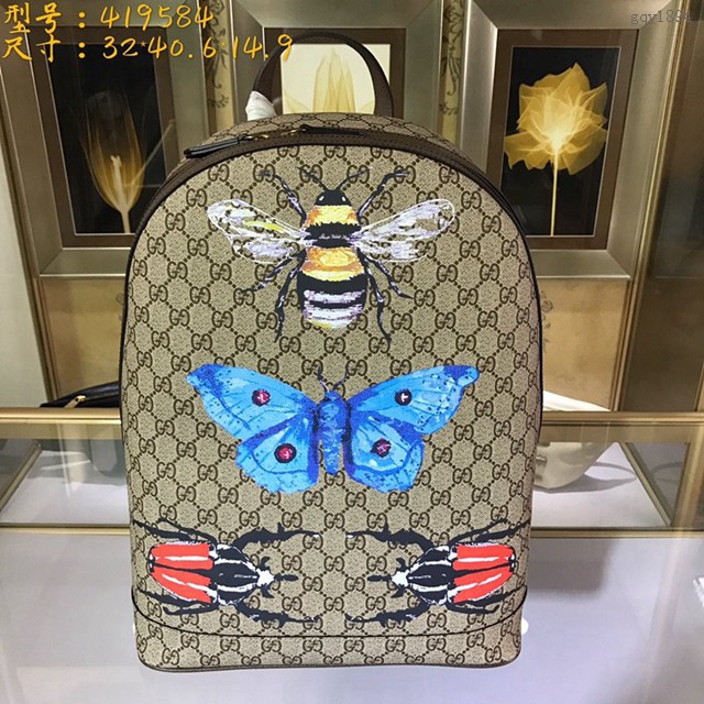 Gucci雙肩包 419584 古馳男士昆蟲印花雙肩包 GUCCI男士經典款後背包 gqy1894