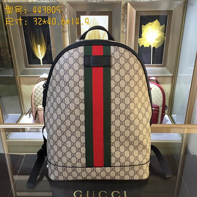 Gucci雙肩包 443805 古奇條紋織帶高級人造帆布男背包 gqy1895
