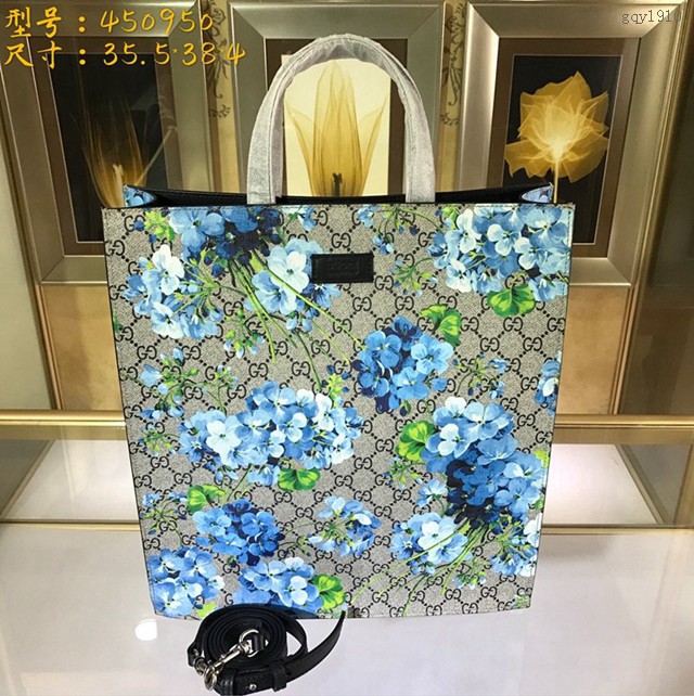 Gucci專櫃款男包 450950 古馳花鳥樹圖案印花 GG Supreme高級人造帆布購物袋 Gucci男士經典款手提袋 gqy1910