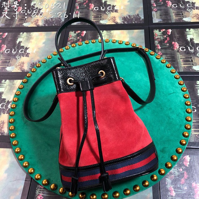 Gucci高仿專櫃女包 550621 古馳Ophidia小號單肩包 GUCCI大紅磨砂皮水桶包 gqy1932
