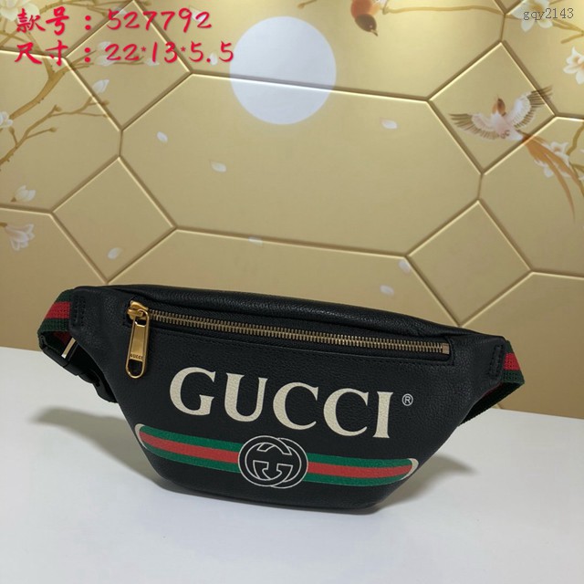 Gucci腰包 527792 古馳新款挎包 Gucci19新款黑色logo印花腰包 男女同款 gqy2143