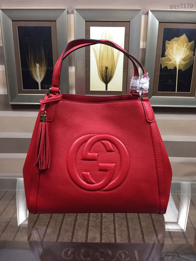 Gucci高仿專櫃女包 282309 GUCCI古馳流蘇壓印雙G手提包 古奇新款進口牛皮時尚中號肩背包 gqy2179