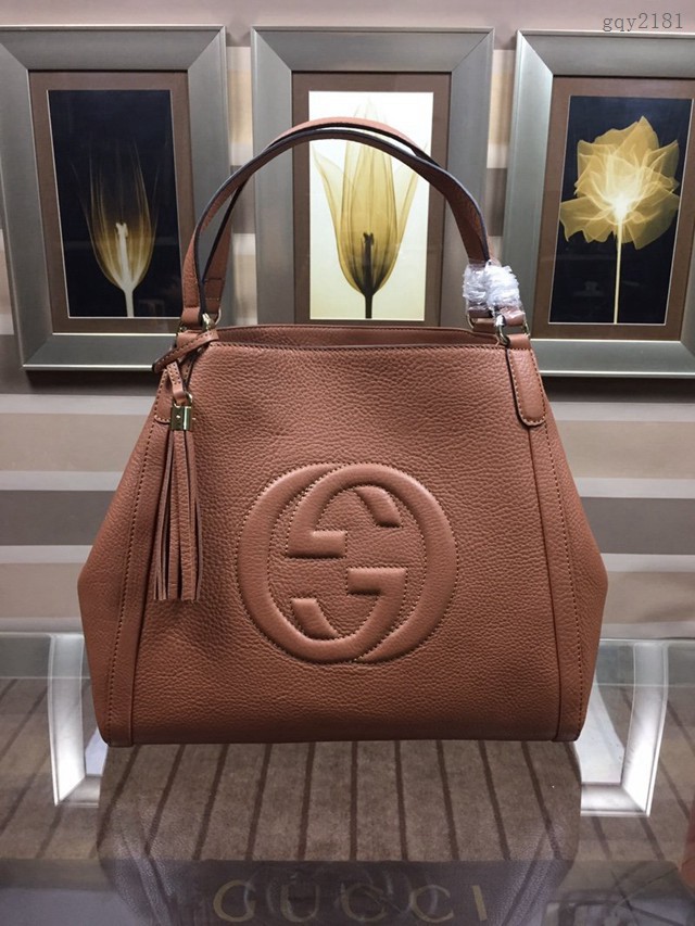 Gucci高仿專櫃女包 282309 GUCCI古馳流蘇壓印雙G手提包 古奇新款進口牛皮時尚中號肩背包 gqy2181