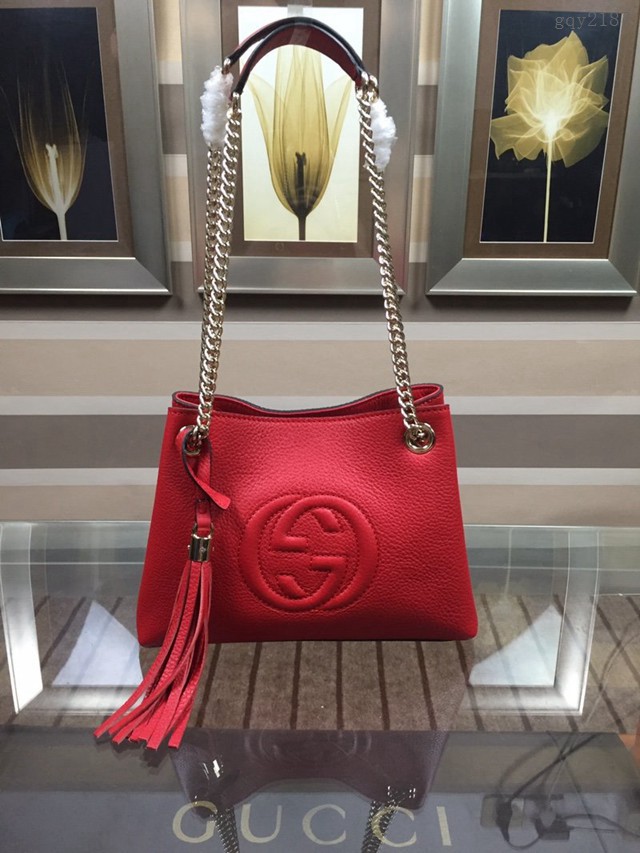 Gucci高仿專櫃女包 387043 古奇原單品質壓花互扣雙G手袋 Gucci小號黑色全皮肩背包 gqy2187