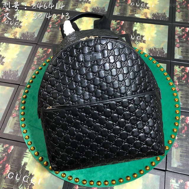 Gucci雙肩包 246414 古馳男士背包 古奇新款熱銷 全皮壓花GG圖案 Gucci雙肩背包 gqy2308