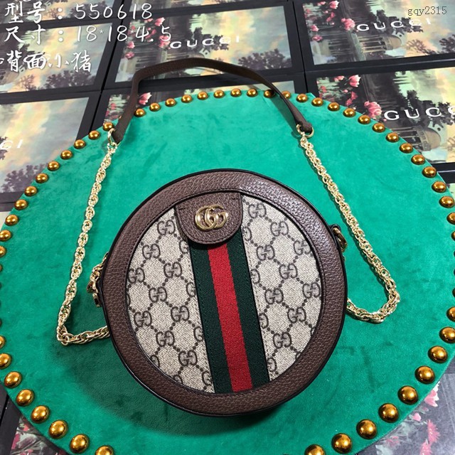 Gucci經典款女包 550618 古馳Ophidia系列 mini圓餅包 古奇GG圓形肩背包 gqy2315