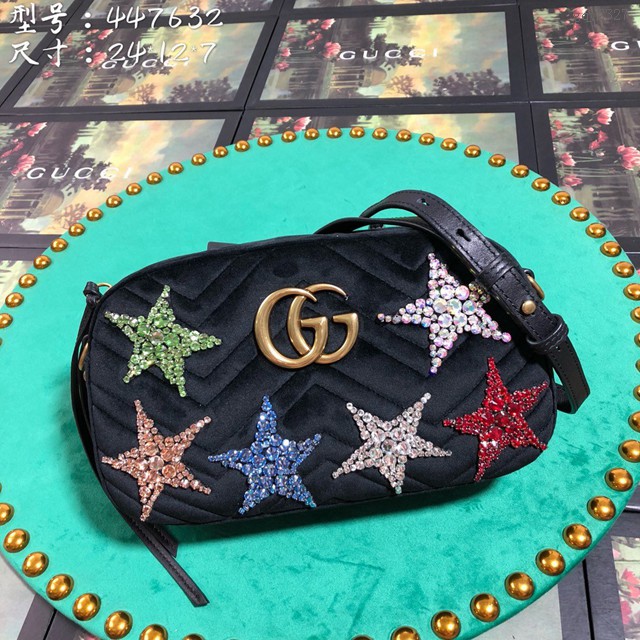 Gucci經典款女包 447632 古馳女士天鵝絨星星單肩挎斜挎包 gqy2327