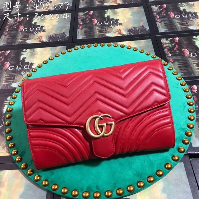 Gucci經典款女包 498079 古馳雙G Marmont系列 Gucci紅色牛皮手拿包 Gucci女士手包 gqy2450