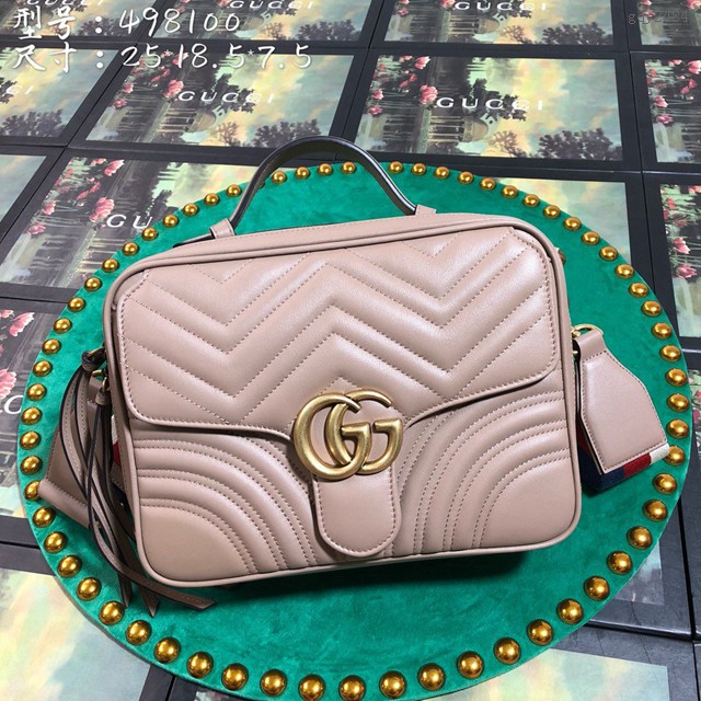 Gucci高仿專櫃女包 498100 新款古馳奶茶色牛皮女包 雙G斜挎手提女包 Gucci郵差包 gqy2484