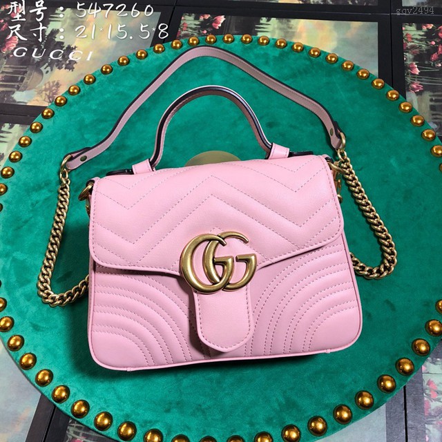 Gucci高仿專櫃女包 547260 古馳GG Marmont系列迷你手提包 Gucci淺粉全皮翻蓋手拎肩背女包 gqy2494