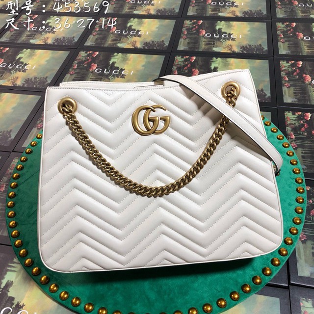 Gucci經典款女包 453569 古馳Gucci手提肩背女包 Marmont系列 Gucci白色全皮手袋 gqy2526