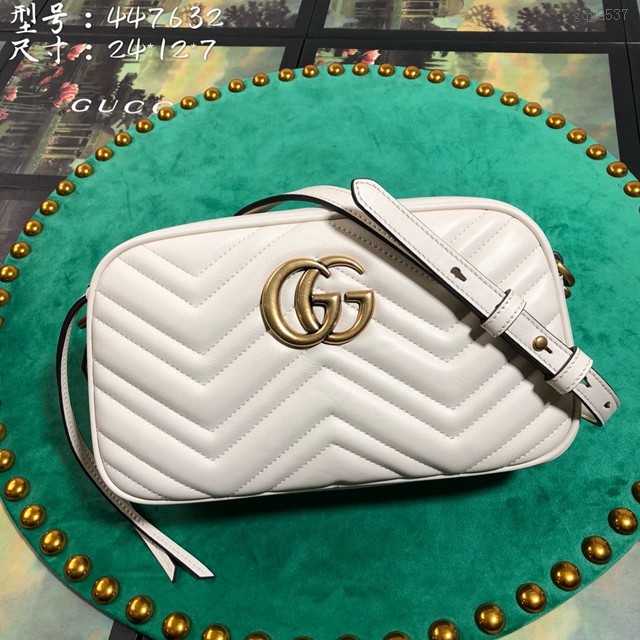 Gucci經典款女包 447632 古馳Marmont系列 白色皮革絎縫肩背包 Gucci鏈條單肩斜挎包 gqy2537