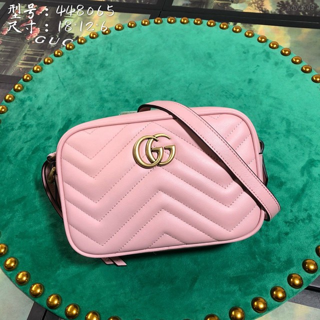 Gucci經典款女包 448065 古馳Marmont迷你小號相機包 Gucci淺粉色全皮單肩斜挎包 gqy2549