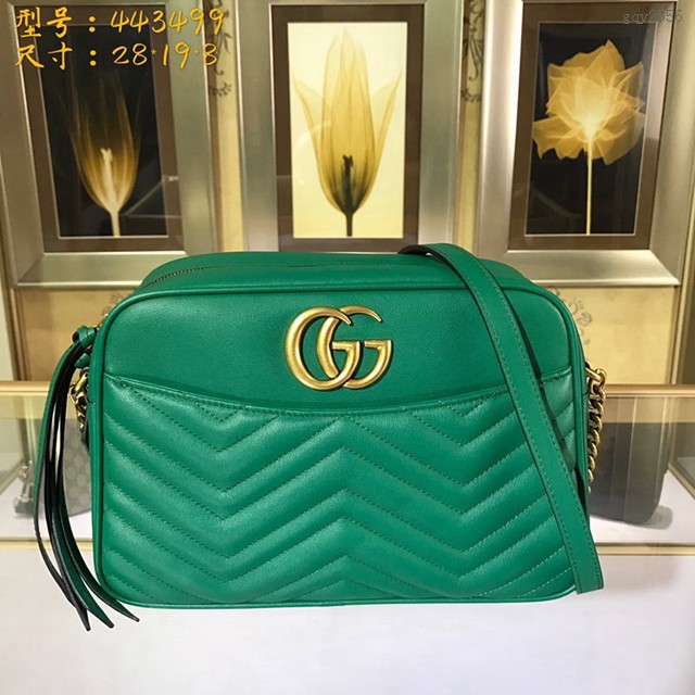 Gucci經典款女包 443499 GUCCI古馳女士經典GG單肩斜挎包 古奇綠色皮革手袋  gqy2556