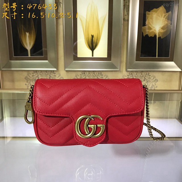 Gucci經典款女包 476433 GG Marmont鏈條迷你手袋 古馳女士單肩斜挎包 gqy2560