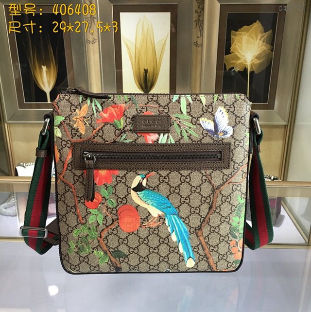Gucci專櫃款男包 406408 古馳GG高級人造革中號郵差包 Gucci男士單肩斜挎包  gqy2716