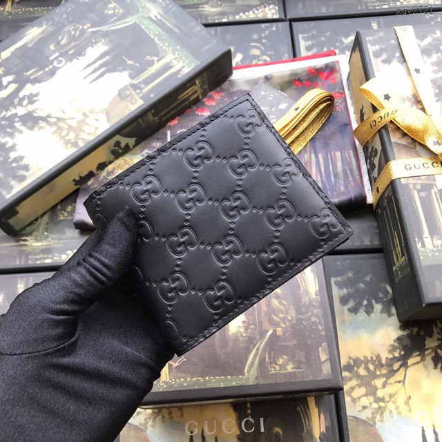 Gucci經典款錢夾錢包 365466 古馳男士黑色小牛皮短款錢包 錢夾 gqy2781