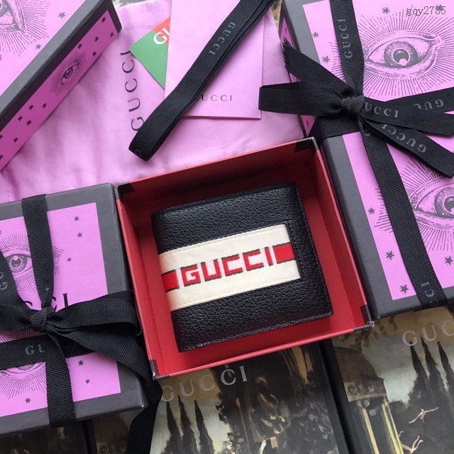 Gucci經典款錢夾錢包 408827 古馳織帶裝飾對折錢包 Gucci短款錢包 Gucci男士全皮短夾 gqy2785