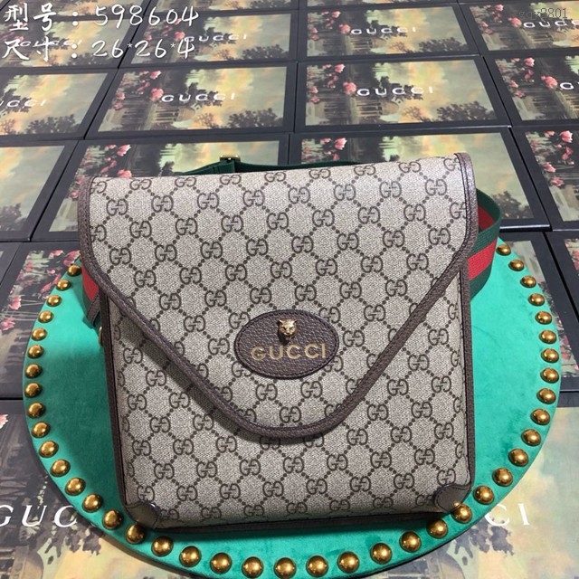 Gucci專櫃款男包 598604 古馳Vintage彩色肩帶 虎頭小方包 Gucci男士郵差包 gqy2801