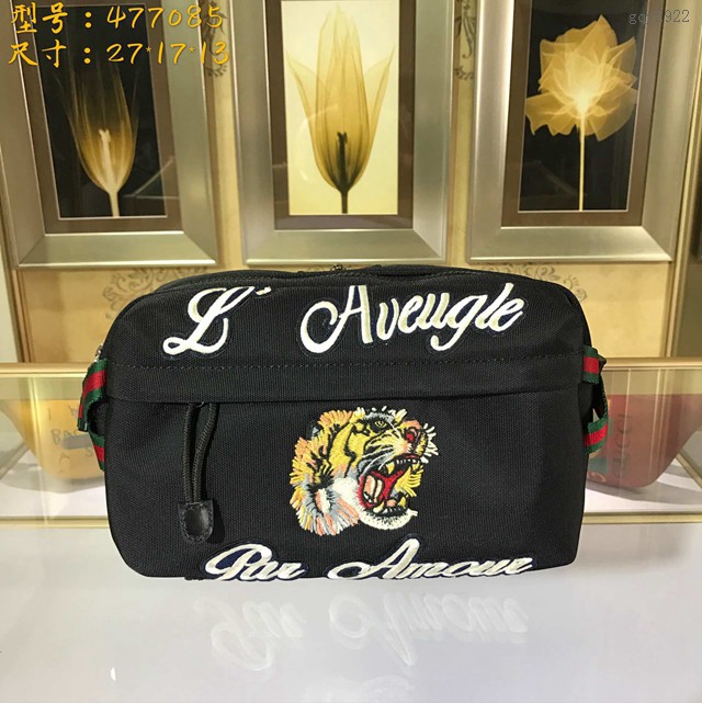 Gucci腰包 477085 古馳原單男士腰包 黑色帆布挎包 gqy2922