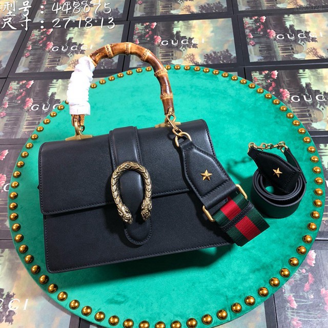 Gucci高仿專櫃女包 448075 古馳官網走秀款gucci竹節酒神包 Gucci女士拼色牛皮手提包 Gucci挎包 gqy3024