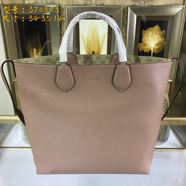 Gucci高仿專櫃女包 370823 古馳女士米色雙面牛皮手提斜挎兩用包 Gucci手提購物袋 gqy3033