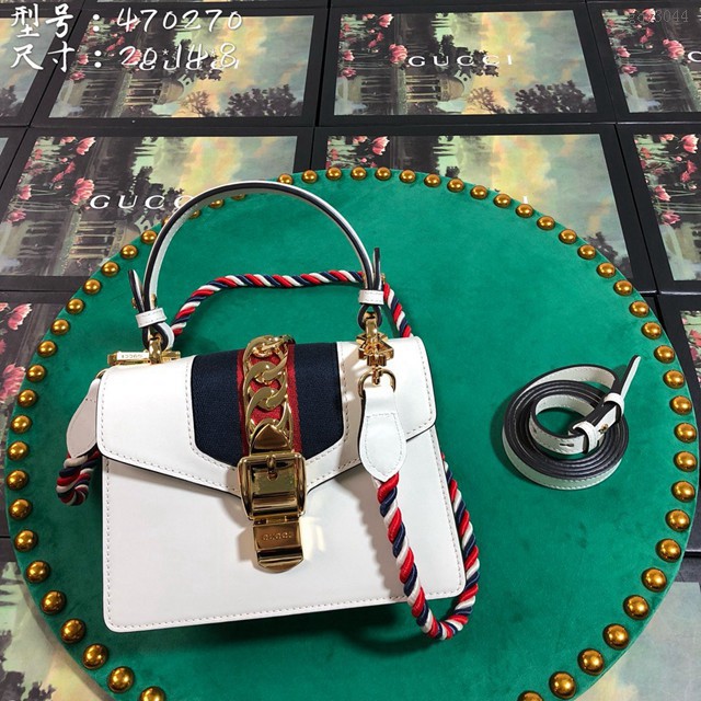 Gucci高仿專櫃女包 470270 古馳Sylvie系列 女士白色迷你單肩斜挎包 Gucci手提肩背女包 gqy3044