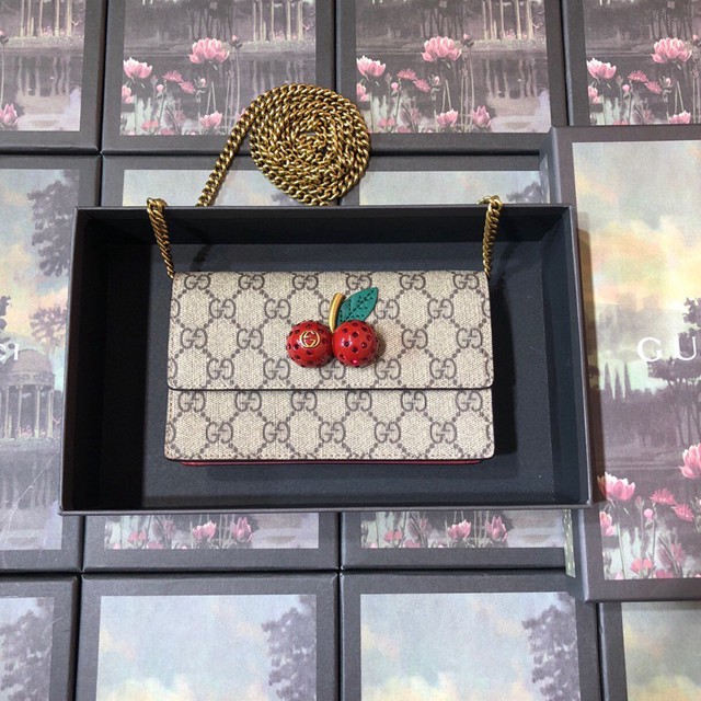 Gucci經典款女包 481291 古馳大號GG新款小櫻桃鏈條包 Gucci超迷你斜挎包 gqy3085