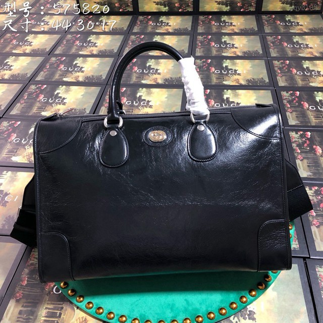 Gucci專櫃款男包 575820 古馳新款真皮中號軟皮行李袋 Gucci旅行袋 Gucci手提包 gqy3103