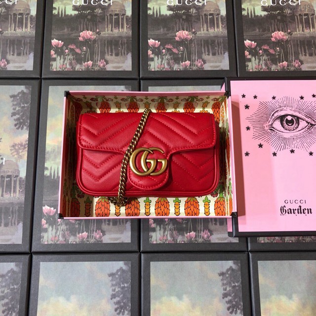 Gucci經典款女包 476433 古馳GG marmont系列最新款mini包 Gucci大紅色鏈條女包 gqy3149