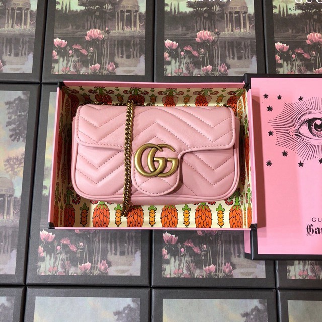 Gucci經典款女包 476433 古馳GG marmont系列最新款mini包 Gucci淺粉色鏈條女包 gqy3151