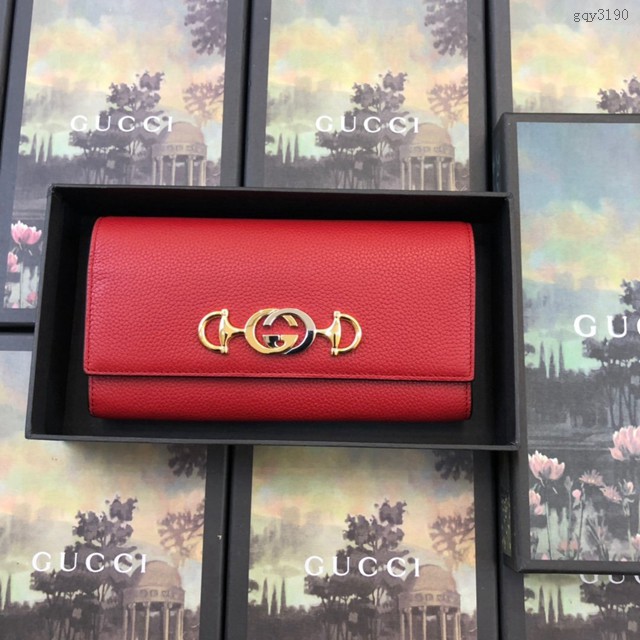 Gucci經典款錢夾錢包 573612 古馳2019新款女士長夾 Zumi系列 G馬銜扣 Gucci翻蓋長錢包 gqy3190