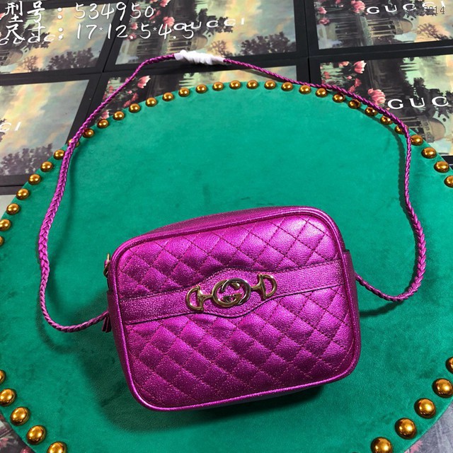 Gucci經典款女包 534950 古馳19春夏款迷你壓皮包 Gucci綠色皮革斜挎小包 gqy3314