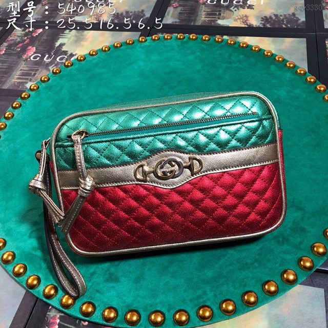 Gucci手包 540985 古馳2018早秋微粒珠光小羊皮 拼色小方包 Gucci手腕包 gqy3330